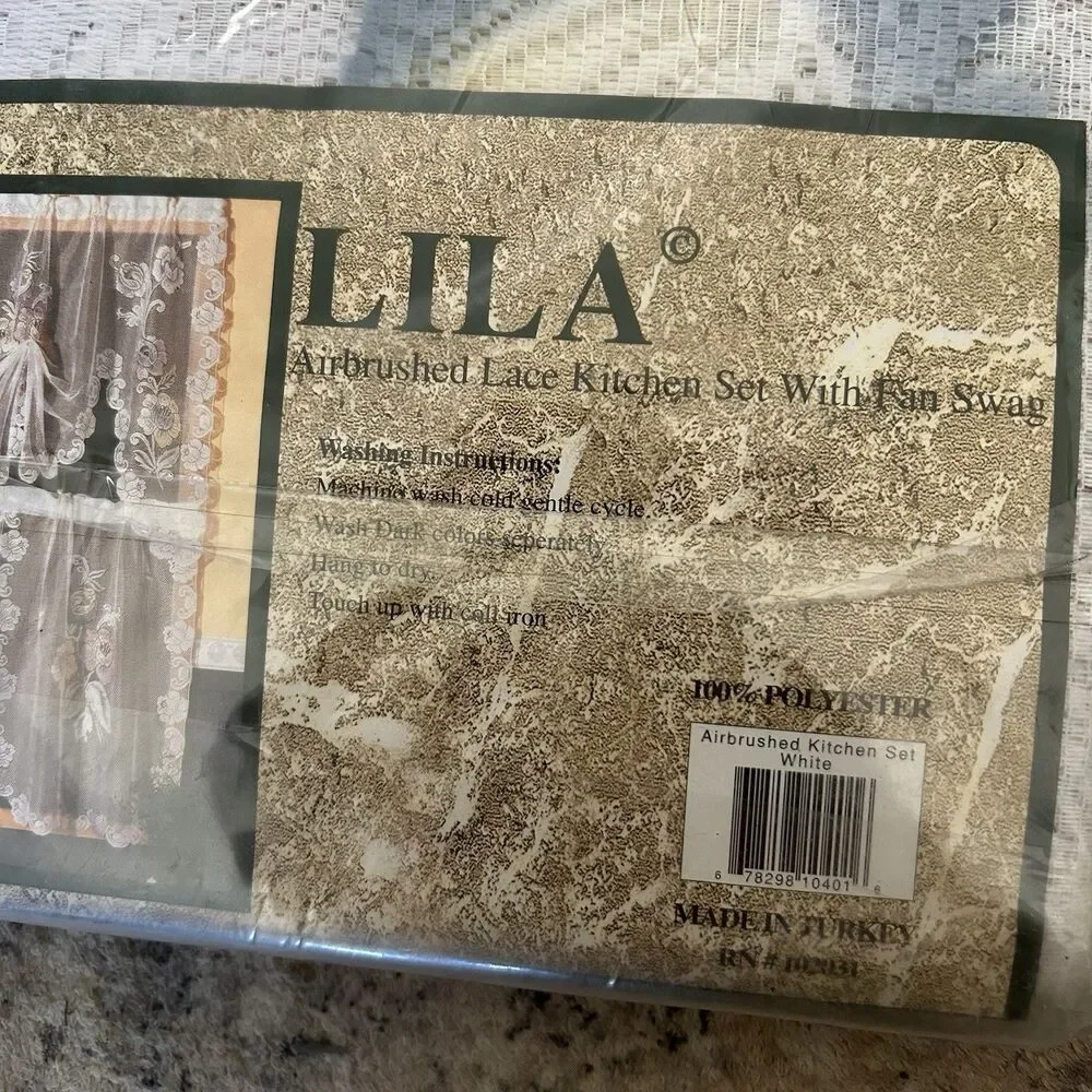 Vtg White Lace Floral Window Valance Two Tiers Fan Swag Lila Cottagecore